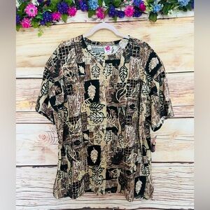 No Boundaries Plus Vintage Brown Leaf Print Short Sleeve Crew Neck T-Shirt 2X